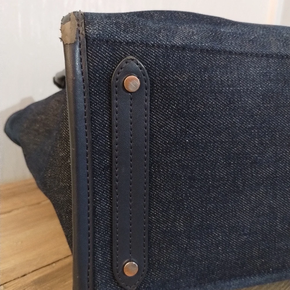 Kate Spade Ella Large Monogram Midnight Blue Denim Tote Bag - Picture 13 of 16